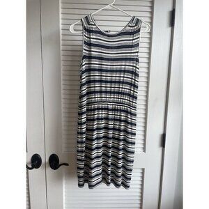 Loft Blue and White Striped Casual Women's Dress with Peek a Boo Back Sz S